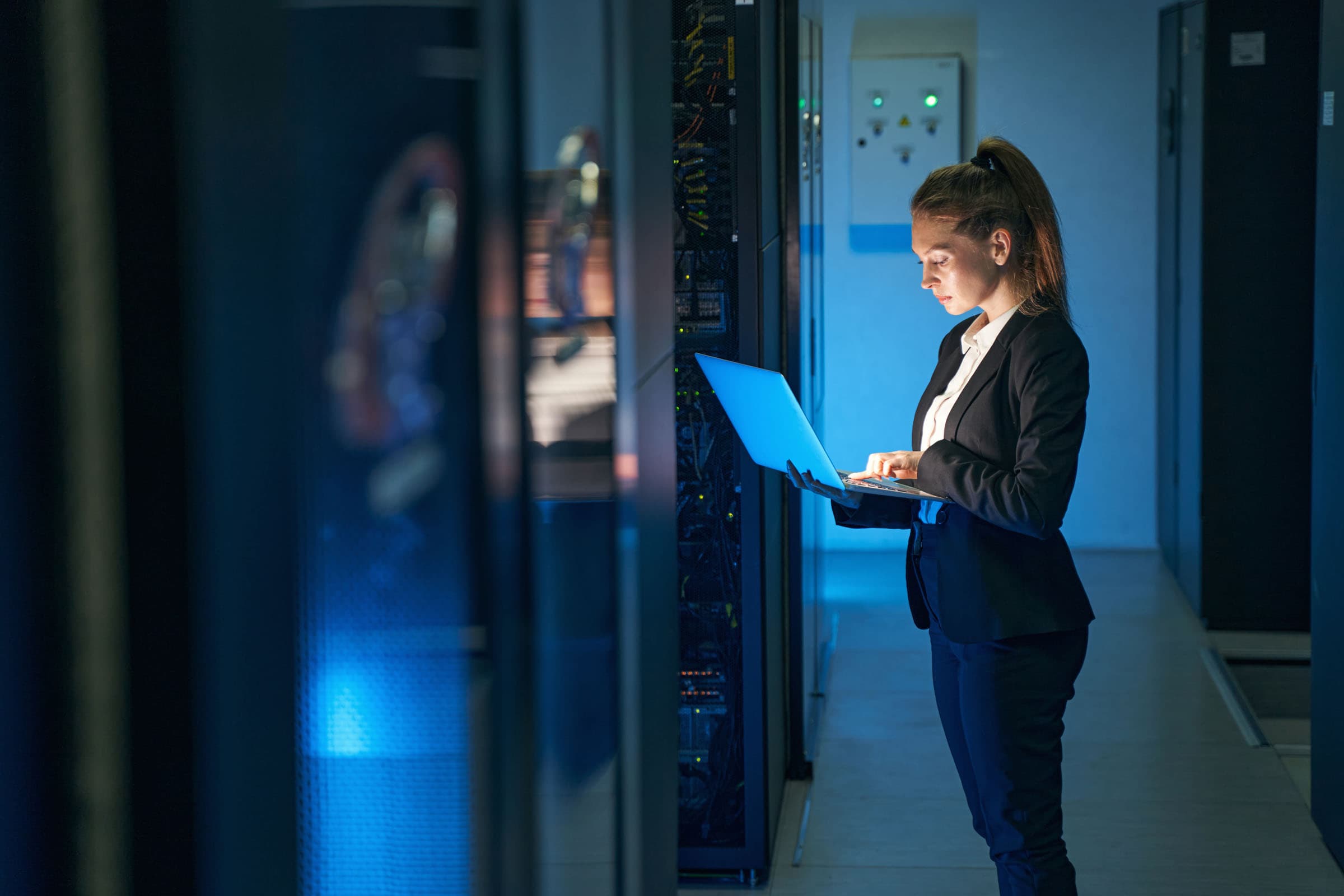 Woman in a data centre